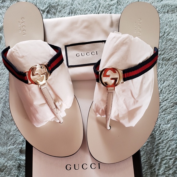 white gucci thong sandals